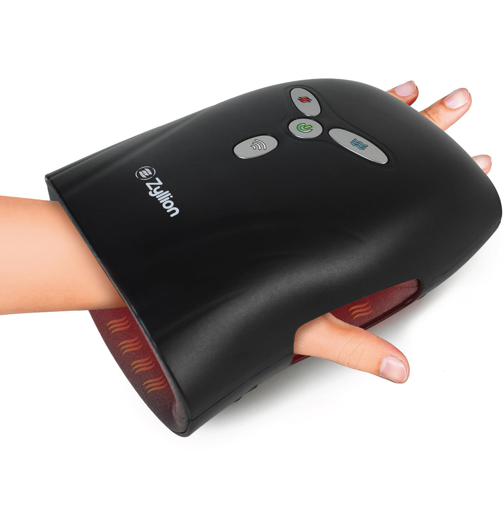 Zyllion Hand Massager with Heat for Arthritis and Carpal Tunnel (FSA/HSA Eligible) - Cordless Rechargeable Air Compression Hand Massage with Vibration Pain Relief for Large Hands Fingers - Black